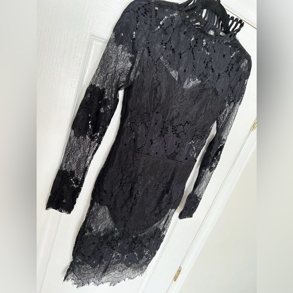 Missguided Black Lace Sheer Dress - Picture 2 of 8